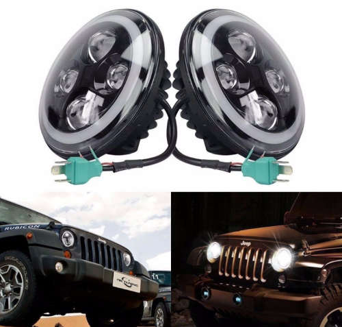 2x 7" CREE LED Headlight Angel Eye Amber Halo DRL For Jeep Wrangler JK TJ 97-17