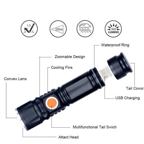 USB Charger Zoomable Lanterna Tactical Torch Flash Light LED Flashlight