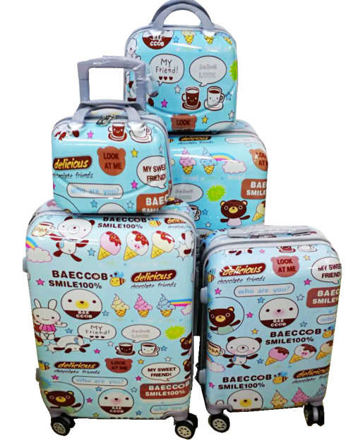 Colourful Set of 5 Suitcases Travel Trolley Luggage,ABS with Universal Wheels,2 piece Cosmetic bag