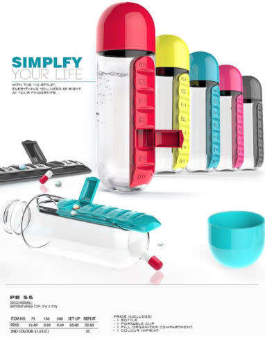 Pill & Vitamin Organiser Water Bottle
