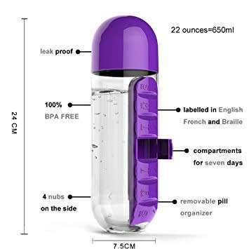 Pill & Vitamin Organiser Water Bottle