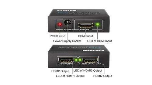 HDMI Splitter 2 In 1 out with Power Adapter- Powered HDMI Splitter for Full HD 1080P Support 3D