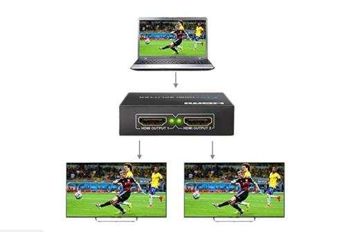HDMI Splitter 2 In 1 out with Power Adapter- Powered HDMI Splitter for Full HD 1080P Support 3D