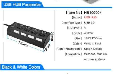 4 PORT USB HUB WITH SWITCHES