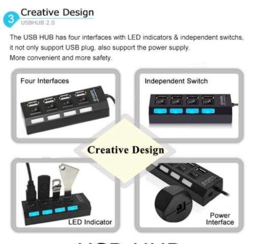 4 PORT USB HUB WITH SWITCHES