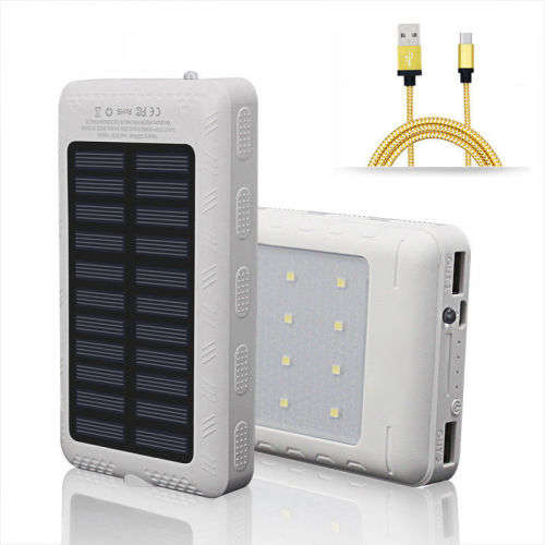 External 20LED 20000mAh 2USB Solar Power Bank Portable Battery Charger & Compass