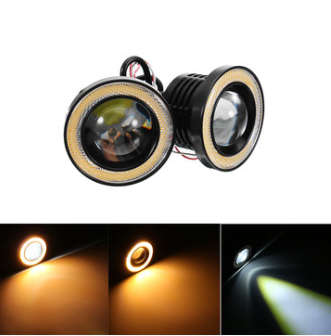 2Pcs  LED Fog Light Projector Angel Eyes Super Lamp w/ COB Halo Rings