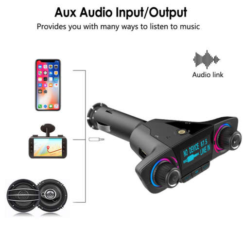 Wireless Handsfree FM Transmitter Bluetooth Car Charger AUX Audio MP3 Player Kit