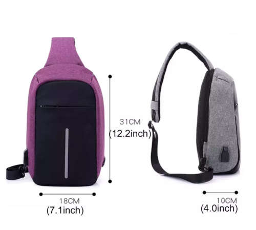 New Design Waterproof Men's Anti Theft Sling Chest Bag With USB Charging Port