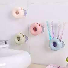 Stick On Bathroom Toothbrush Holder Doughnut Shaped Stand & Cup