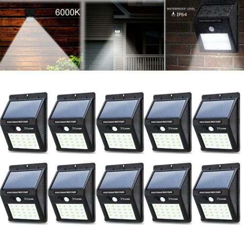 20 LED Solar Power PIR Motion Sensor Wall Light Outdoor Garden Waterproof Lamp