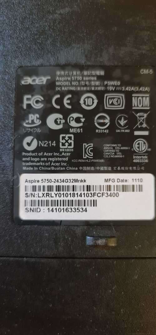 Acer Aspire 5750 - Core i5-2430M @2.40GHz - 8GB Ram - 500GB HDD