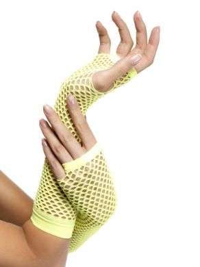 Fishnet Party Gloves -  Neon Yellow (Adult Size)
