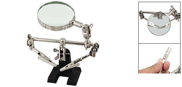 Black Stand Rotary Magnifying Glass w Alligator Clips