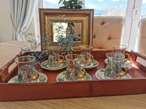 18 Piece Nazli Kristal Turkish tea and coffee set