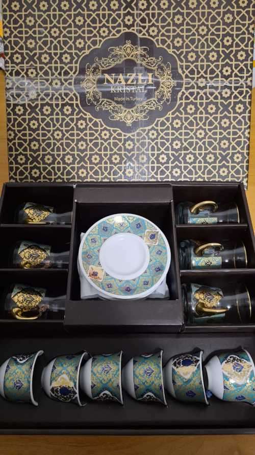 18 Piece Nazli Kristal Turkish tea and coffee set
