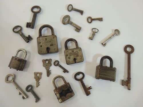 Collection of Pad Locks and Old Keys