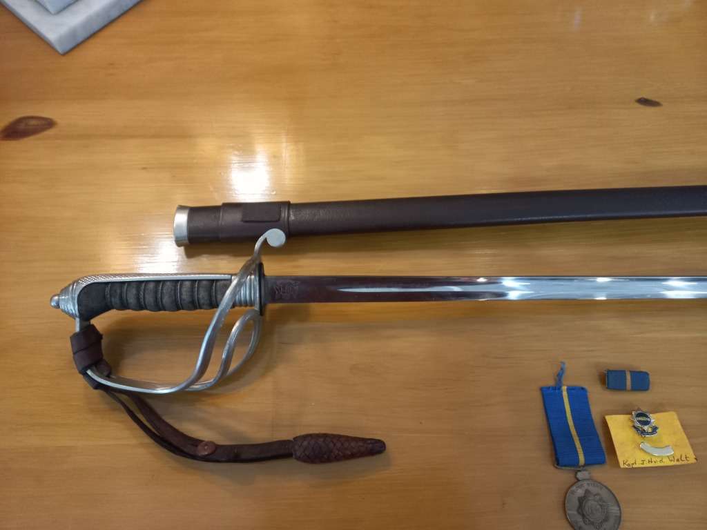 SAPS Ceremonial Sword and Medal issued to JH van der Walt