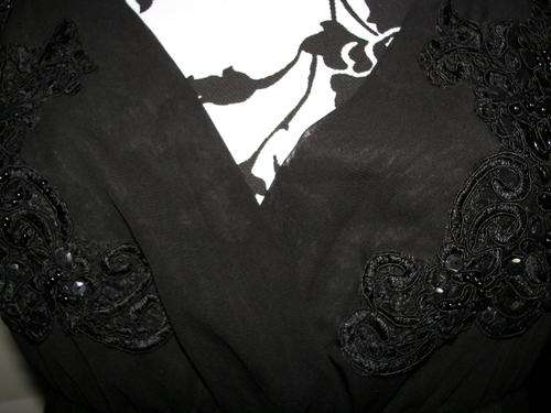 VINTAGE STYLE BLACK CHIFFON BEADED ANKLE LENGTH NIGHTDRESS & BIKINI PANTY SIZE MEDIUM 34/36(NEW)