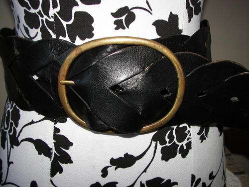 VINTAGE BLACK LEATHER WIDE(9CM)PLAITED BELT FIT UP TO SIZE 38