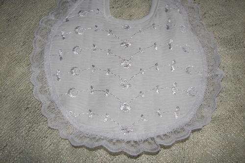 BRAND NEW WHITE SATIN EMBROIDERED BIB