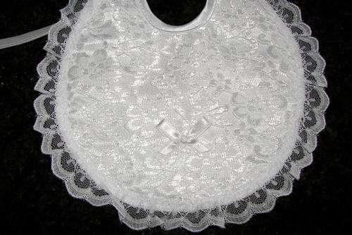 BRAND NEW WHITE SATIN AND LACE BIB