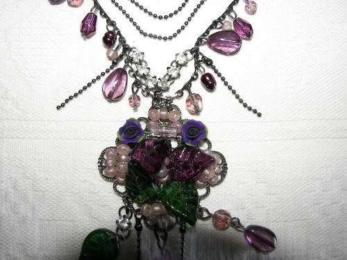 VINTAGE RETRO RHINESTONE+GLASS COLOURED STONES AND ENAMEL BEADED NECKLACE