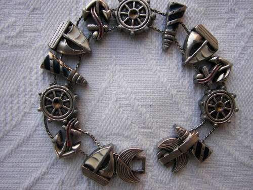 VINTAGE ESTATE ?SILVER (S 80) AND ENAMEL MARINE NAUTICAL BRACELET