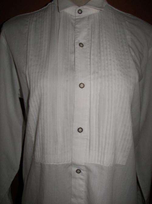 VINTAGE PLEATED FORMAL COTTON WHITE DRESS/SUIT SHIRT BROOKS LONDON