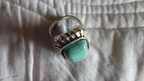 LARGE STONE TURQUOISE ?SILVER STONE RING SIZE L1/2/M