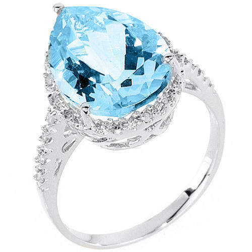 9ct White Gold, 5.745ct Pear cut Blue Topaz (10x15mm), 21 White Diamonds (1.0mm Round) SI2-I1