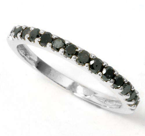 New Solid 9Kt White Gold Genuine Black Diamond Anniversary Band 2mm Rounds 0.53ctw
