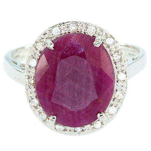 Exclusive Solid 9Kt White Gold Genuine 4.50ct Ruby (12x10mm) and Diamonds (0.8mm) 4.66tcw
