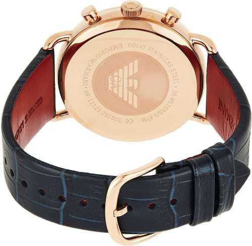 EMPORIO ARMANI Aviator Rose Gold Blue Leather Watch AR11123