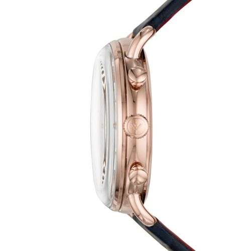 EMPORIO ARMANI Aviator Rose Gold Blue Leather Watch AR11123