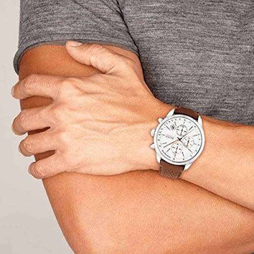 HUGO BOSS Grand Prix Sports Watch White Dial & Perforated Leather Strap 1513475