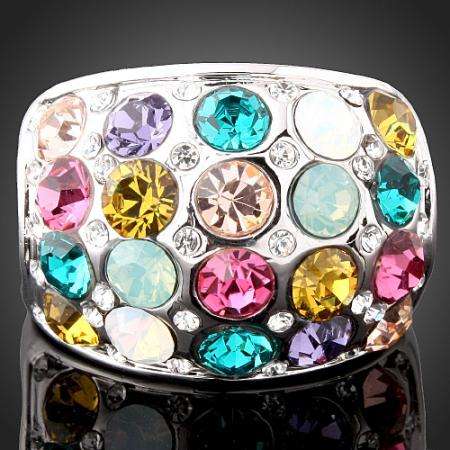 Multi Colour Swarovski Crystal White Gold GP Ring