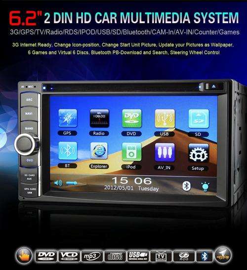 6.2" HD Digital Touchscreen 2 Din 3G Car DVD Player with GPS TV iPod