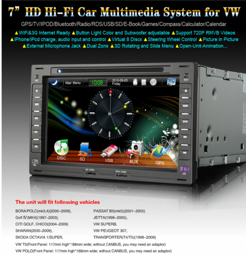 7" HD VW POLO old + VIVO GPS 3G Internet BT USB DVD Player + FREE MAPS!!!