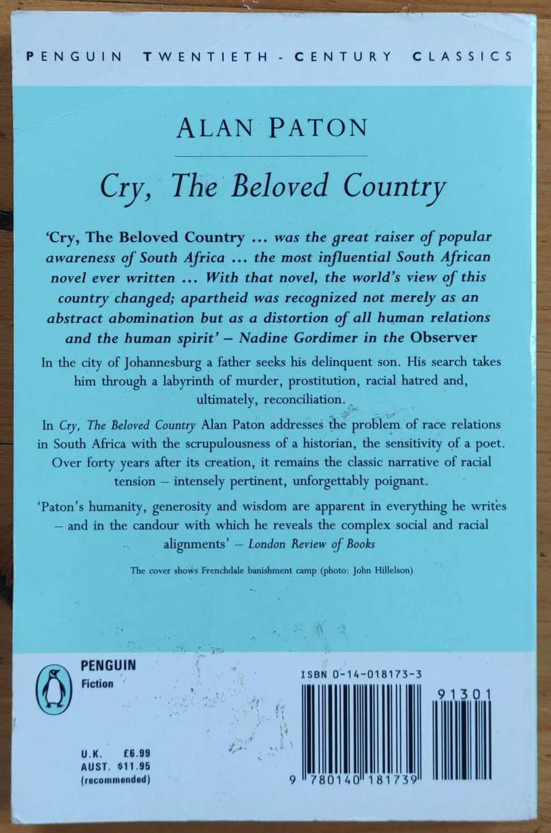 Cry, the Beloved Country Novel by Alan Paton