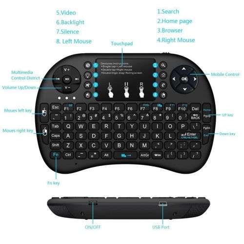 Mini 2.4GHz Wireless Keyboard Touchpad Mouse, Black rubberized