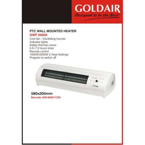 Goldair Ptc Wall Mounted Heater (Gwp 2000A)