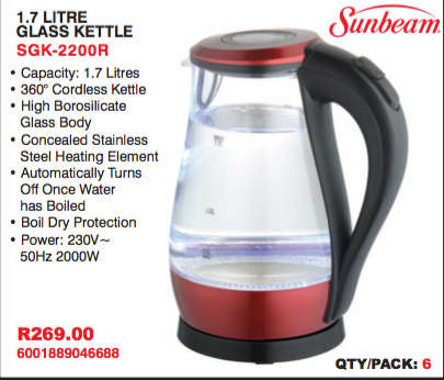 Sunbeam Glass Kettle Red 1.7L (SGK-2200R)