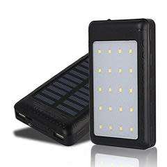 External 20LED 20000mAh 2USB Solar Power Bank Portable Battery Charger & Compass