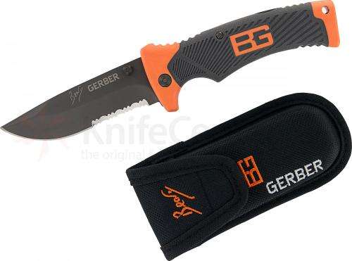 Gerber Bear Grylls Folding Sheath Knife 3.6" Combo Blade, Rubber Grip Handles