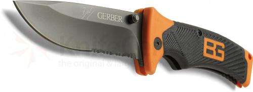 Gerber Bear Grylls Folding Sheath Knife 3.6" Combo Blade, Rubber Grip Handles