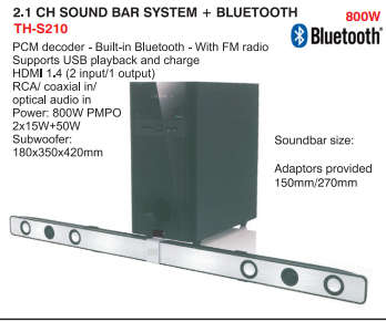 Jvc 2.1 Ch Sound Bar System + Bluetooth (TH-S210)
