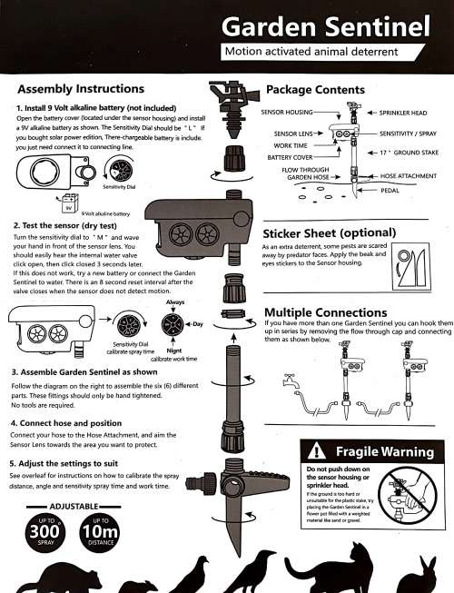 Solar powered motion activated animal deterrent sprinkler
