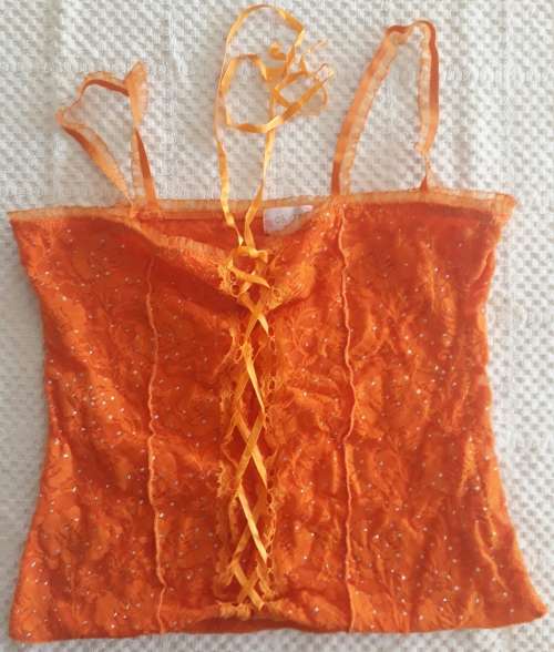 LADIES ORANGE TOP WITH A FEW MARKS ON IT