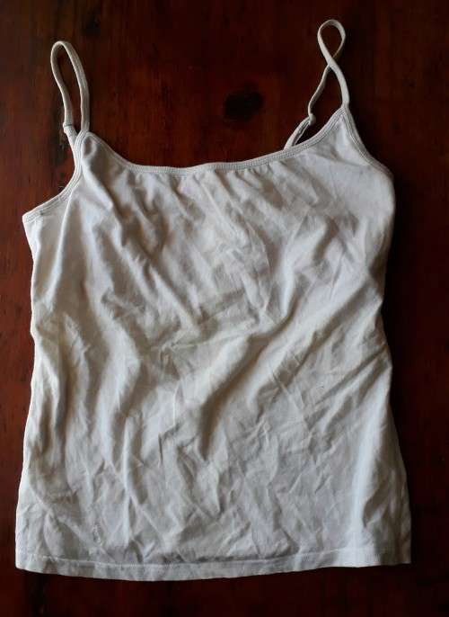 LADIES WHITE SPAGHETTI MOZAIC SUMMER TOP  - SIZE 34
